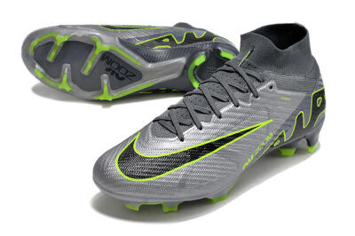 Nike Air Zoom Mercurial Superfly 9 Elite FG High-Tops Soccer Cleats - Grey/Silver/Black/Green