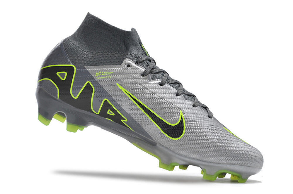 Nike Air Zoom Mercurial Superfly 9 Elite FG High-Tops Soccer Cleats - Grey/Silver/Black/Green 4