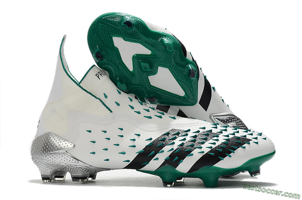 Adidas Predator Freak+ FG High-Tops Soccer Cleats - White/Black/Green 0