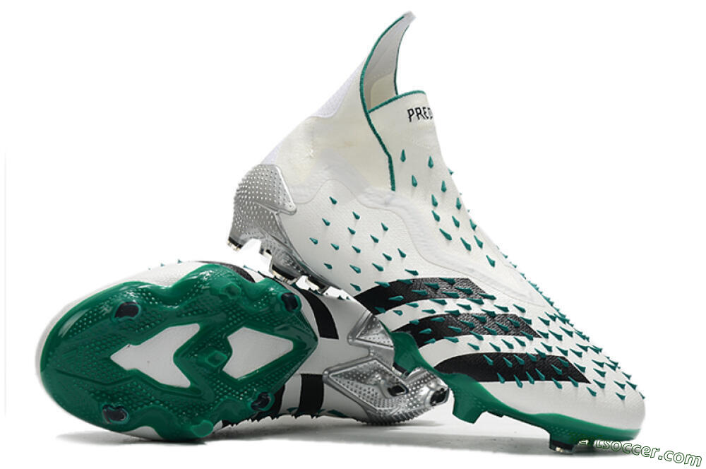 Adidas Predator Freak+ FG High-Tops Soccer Cleats - White/Black/Green 3