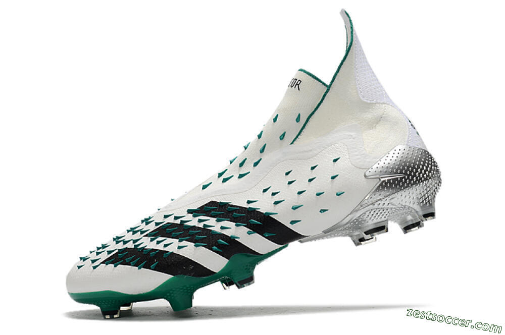 Adidas Predator Freak+ FG High-Tops Soccer Cleats - White/Black/Green 5