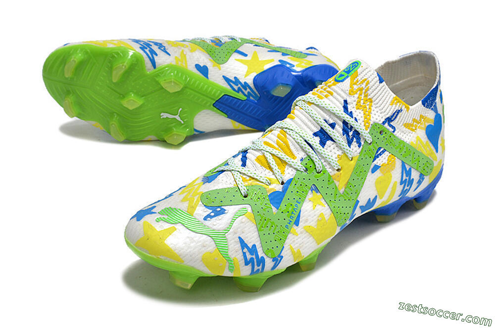 Puma Future Ultimate DNA FG Low-Tops Soccer Cleats - White/Blue/Yellow/Green 3