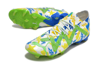 Puma Future Ultimate DNA FG Low-Tops Soccer Cleats - White/Blue/Yellow/Green