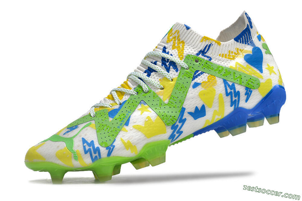 Puma Future Ultimate DNA FG Low-Tops Soccer Cleats - White/Blue/Yellow/Green 5