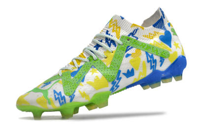 Puma Future Ultimate DNA FG Low-Tops Soccer Cleats - White/Blue/Yellow/Green