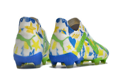 Puma Future Ultimate DNA FG Low-Tops Soccer Cleats - White/Blue/Yellow/Green
