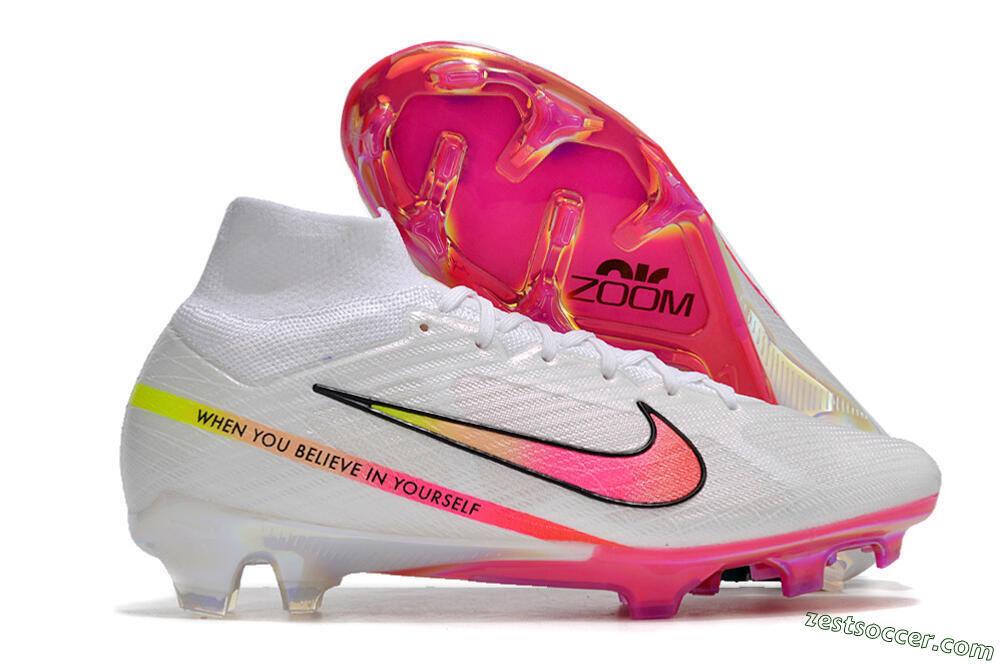 Nike Air Zoom Mercurial Superfly 9 Elite FG High-Tops Soccer Cleats - White/Pink/Black 0