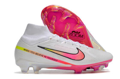 Nike Air Zoom Mercurial Superfly 9 Elite FG High-Tops Soccer Cleats - White/Pink/Black