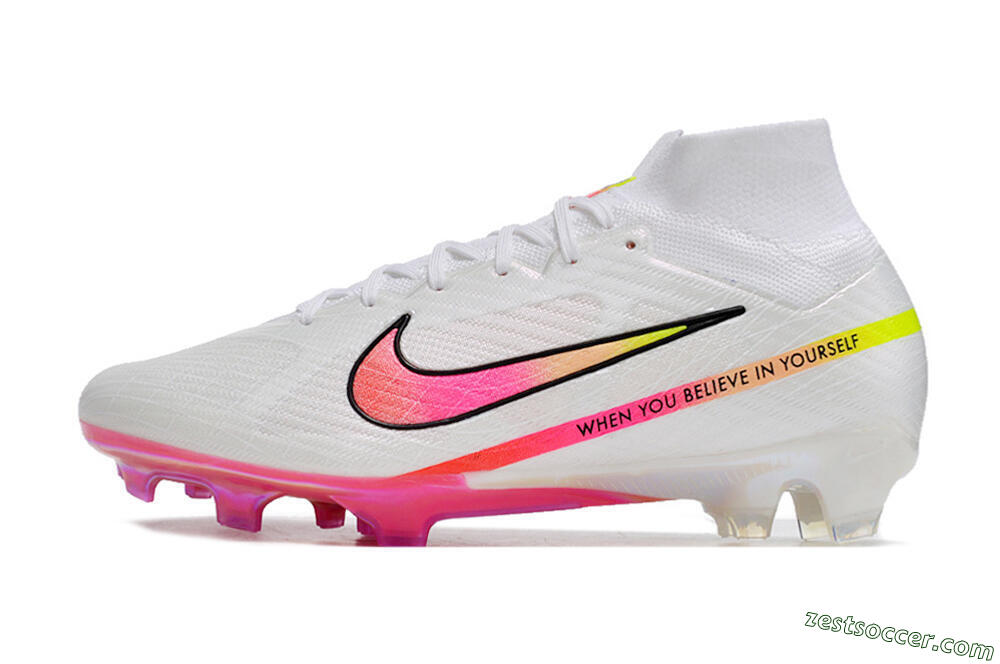 Nike Air Zoom Mercurial Superfly 9 Elite FG High-Tops Soccer Cleats - White/Pink/Black 2