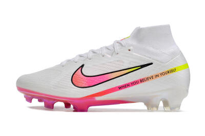 Nike Air Zoom Mercurial Superfly 9 Elite FG High-Tops Soccer Cleats - White/Pink/Black