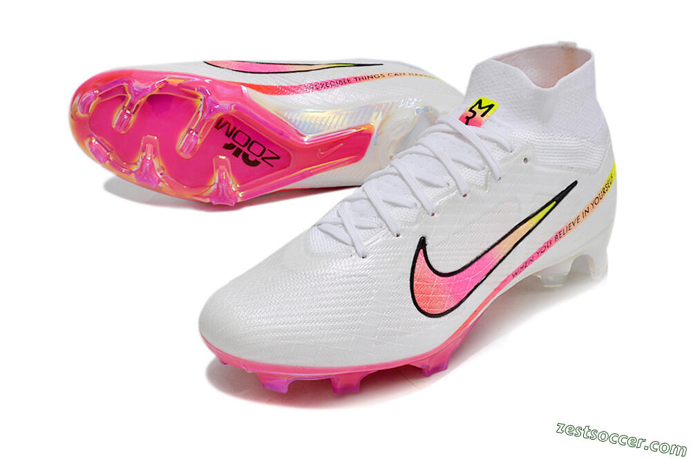 Nike Air Zoom Mercurial Superfly 9 Elite FG High-Tops Soccer Cleats - White/Pink/Black 3