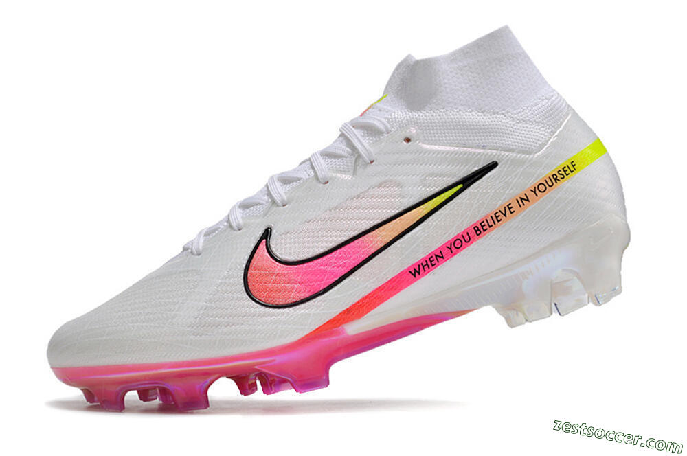 Nike Air Zoom Mercurial Superfly 9 Elite FG High-Tops Soccer Cleats - White/Pink/Black 5