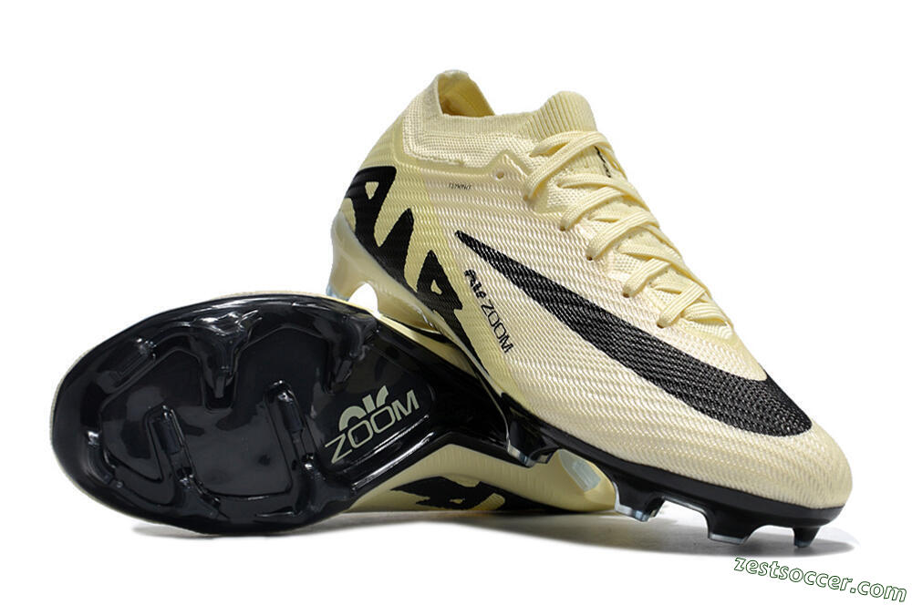 Nike Air Zoom Mercurial Vapor 15 Elite FG Low-Tops Soccer Cleats - White/Black/Beige 1