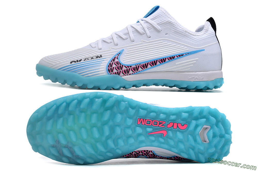 Nike Air Zoom Mercurial Vapor 15 Pro TF Low-Tops Soccer Shoes - White/Blue/Pink 1