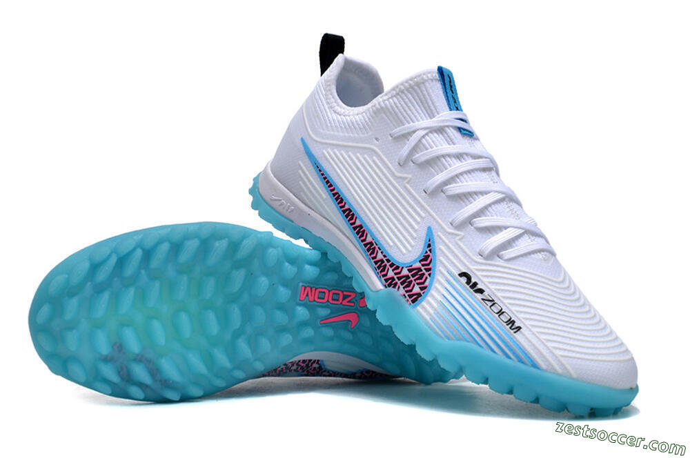Nike Air Zoom Mercurial Vapor 15 Pro TF Low-Tops Soccer Shoes - White/Blue/Pink 3