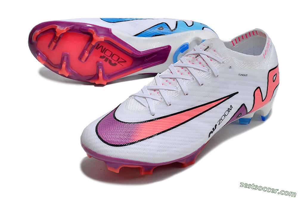 Nike AIR Zoom Mercurial Vapor 15 Elite FG Low-Tops Soccer Cleats - White/Blue/Orange 3