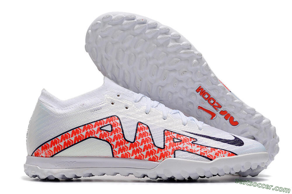 Nike Air Zoom Mercurial Vapor 15 Elite TF Low-Tops Soccer Shoes - White/Red/Black 0
