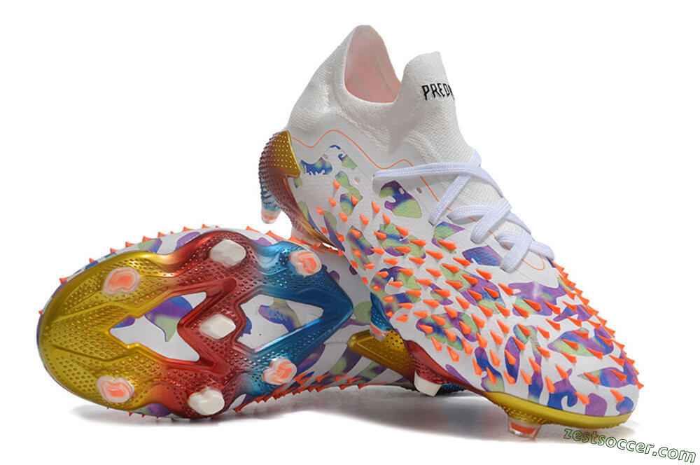 Adidas Predator Freak.1 Low FG High-Tops Soccer Cleats - White/Blue/Orange/Gold 3