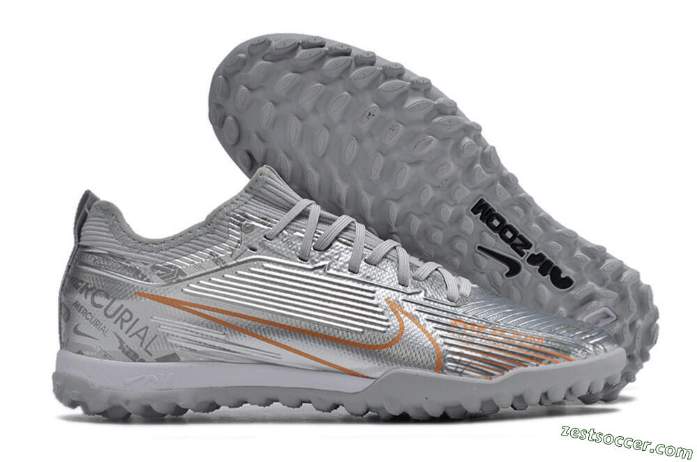 Nike Air Zoom Mercurial Vapor 15 Pro TF Low-Tops Soccer Shoes - Silver/Gold/Black 0