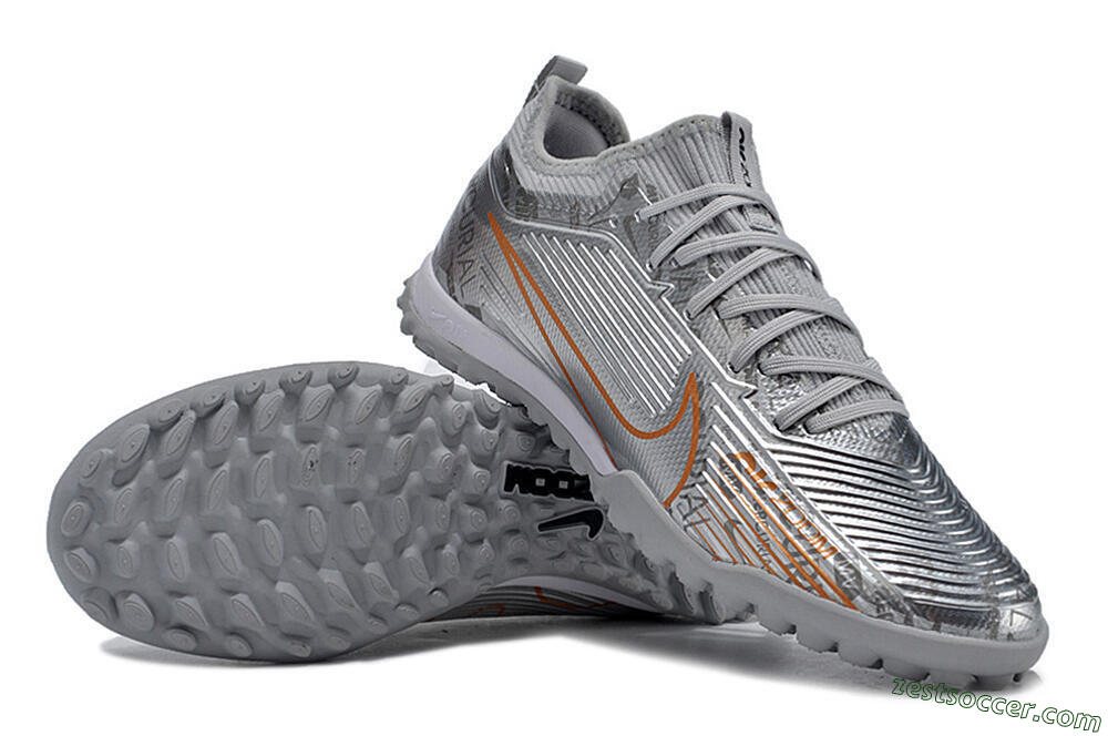 Nike Air Zoom Mercurial Vapor 15 Pro TF Low-Tops Soccer Shoes - Silver/Gold/Black 3