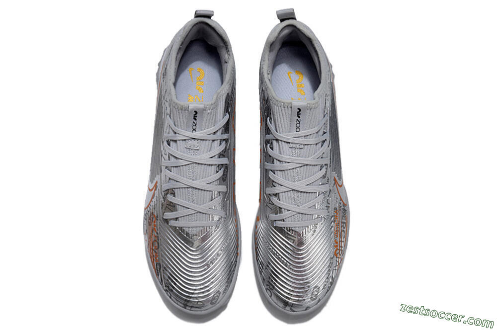 Nike Air Zoom Mercurial Vapor 15 Pro TF Low-Tops Soccer Shoes - Silver/Gold/Black 4