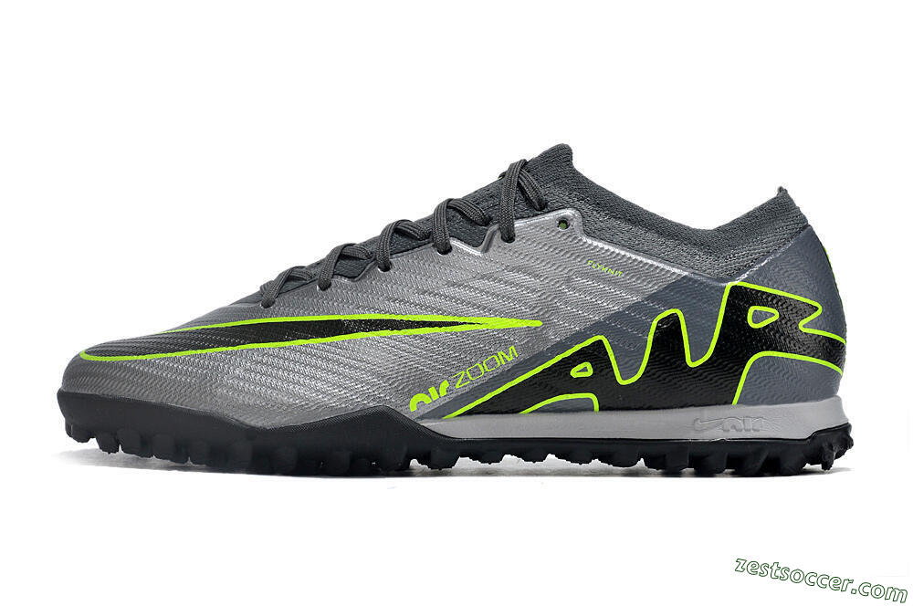 Nike Air Zoom Mercurial Vapor 15 Elite TF Low-Tops Soccer Shoes - Silver/Grey/Black/Green 2
