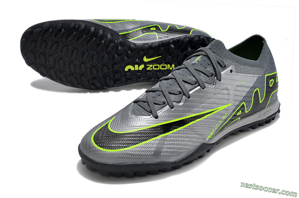 Nike Air Zoom Mercurial Vapor 15 Elite TF Low-Tops Soccer Shoes - Silver/Grey/Black/Green 3