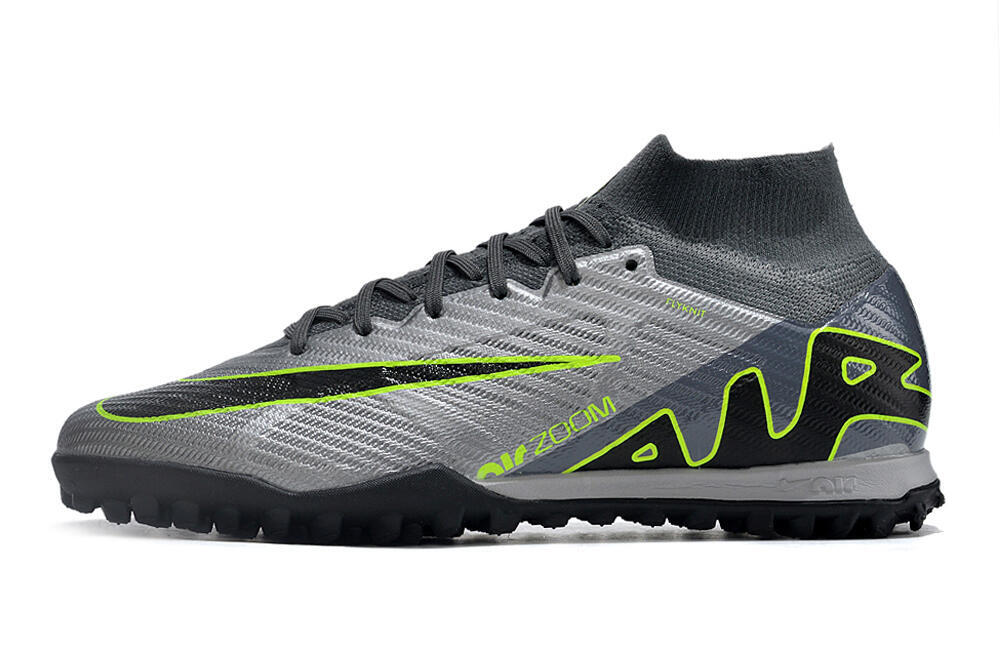 Nike Air Zoom Mercurial Superfly 9 Elite TF High-Tops Soccer Shoes - Silver/Grey/Black/Green 2