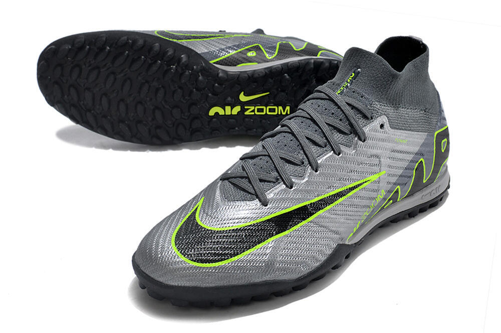 Nike Air Zoom Mercurial Superfly 9 Elite TF High-Tops Soccer Shoes - Silver/Grey/Black/Green 3