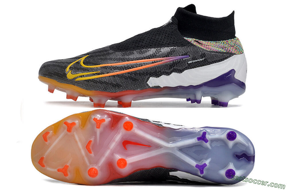 Nike Phantom GX Elite FG High-Tops Soccer Cleats - Black/Yellow/Orange/Purple 1