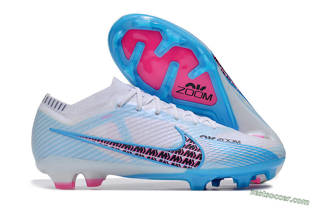 Nike Air Zoom Mercurial Vapor 15 Elite FG Low-Tops Soccer Cleats - White/Blue/Pink 0