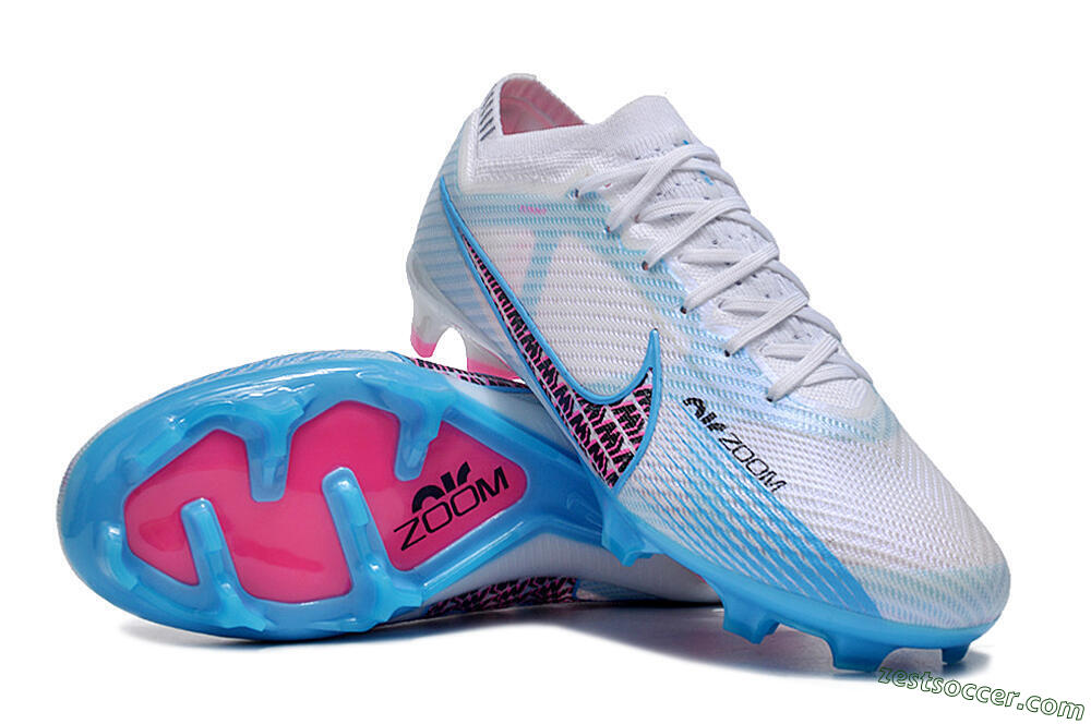 Nike Air Zoom Mercurial Vapor 15 Elite FG Low-Tops Soccer Cleats - White/Blue/Pink 3