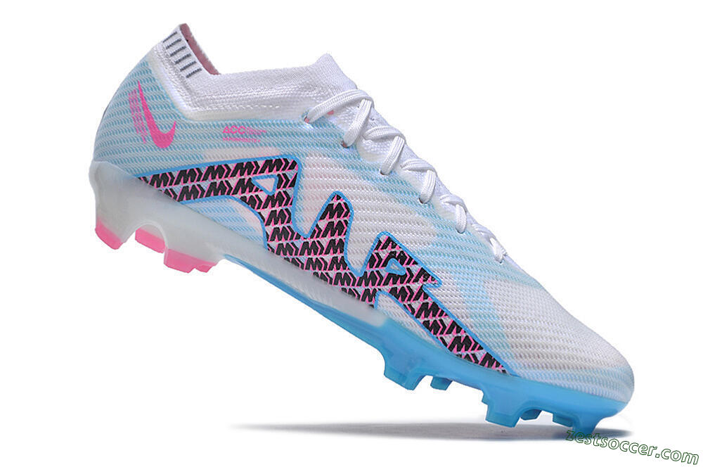 Nike Air Zoom Mercurial Vapor 15 Elite FG Low-Tops Soccer Cleats - White/Blue/Pink 4
