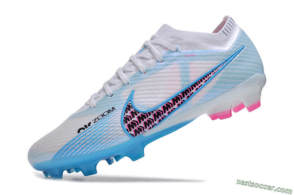 Nike Air Zoom Mercurial Vapor 15 Elite FG Low-Tops Soccer Cleats - White/Blue/Pink 5
