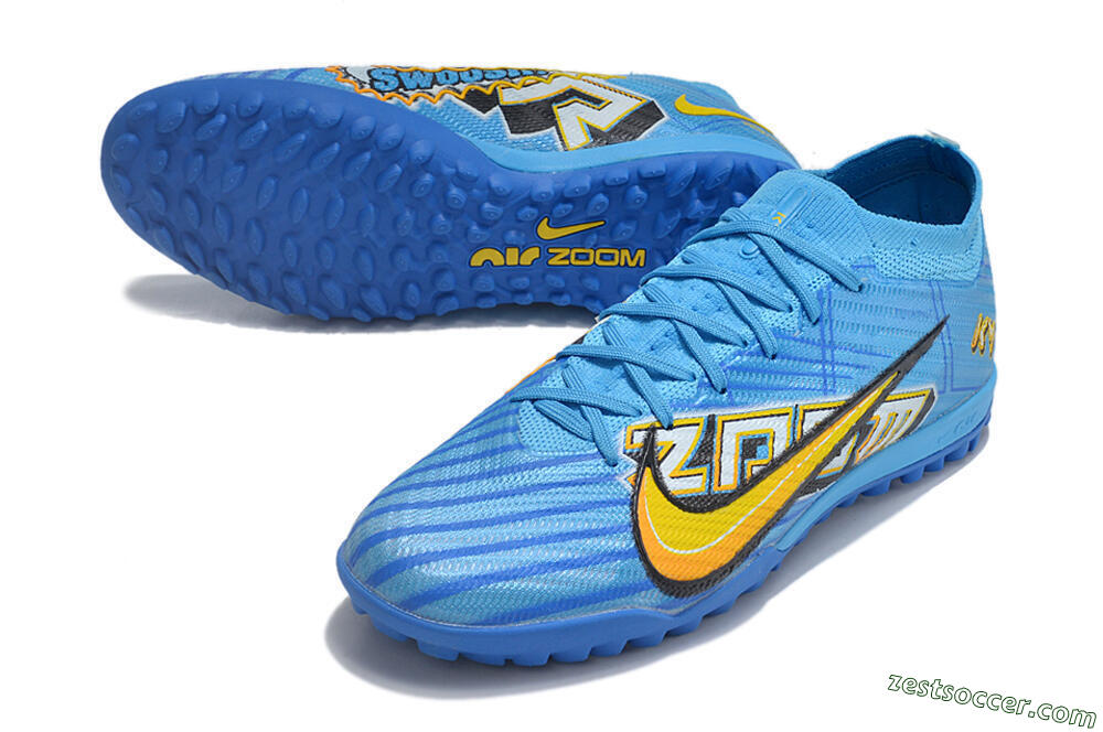 Nike Air Zoom Mercurial Vapor 15 Elite TF Low-Tops Soccer Shoes - Blue/White/Orange/Yellow 3