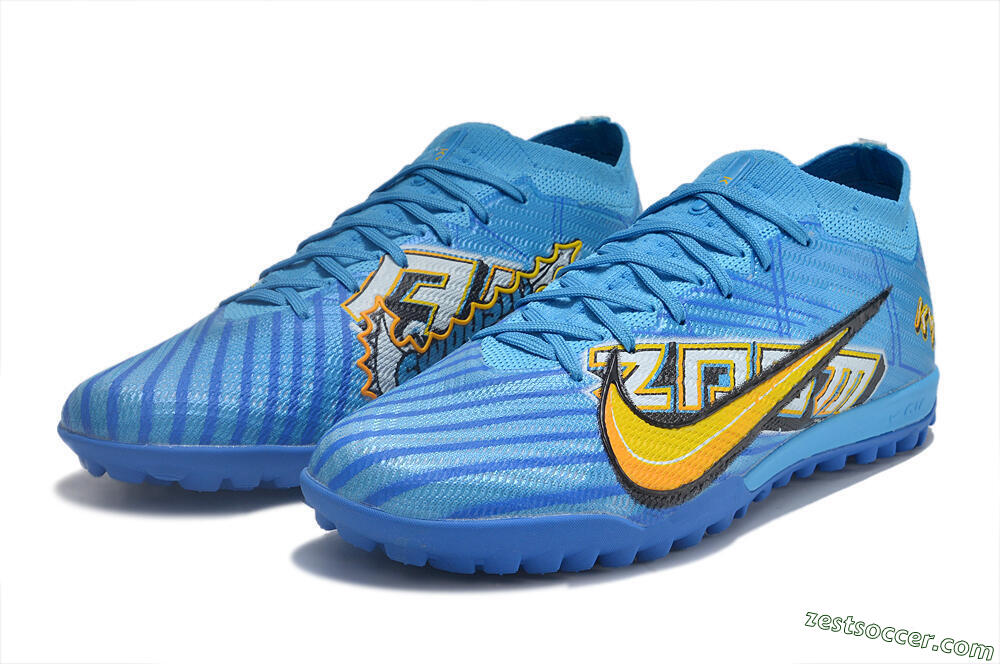 Nike Air Zoom Mercurial Vapor 15 Elite TF Low-Tops Soccer Shoes - Blue/White/Orange/Yellow 5