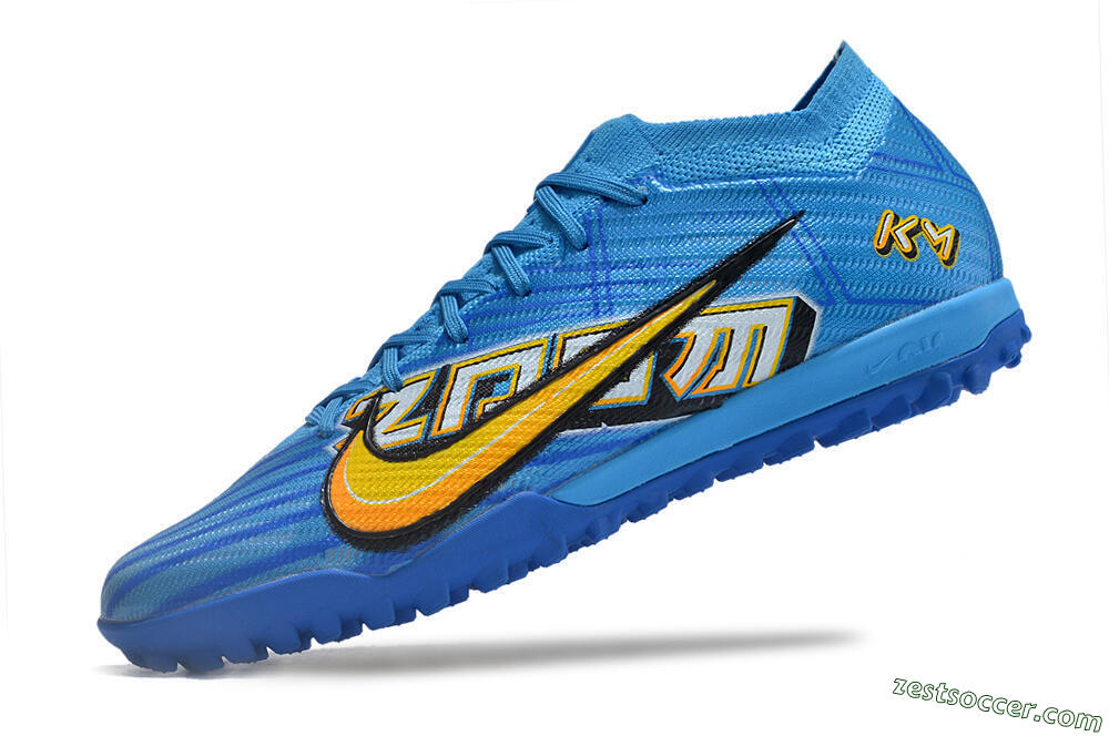 Nike Air Zoom Mercurial Vapor 15 Elite TF Low-Tops Soccer Shoes - Blue/White/Orange/Yellow 8