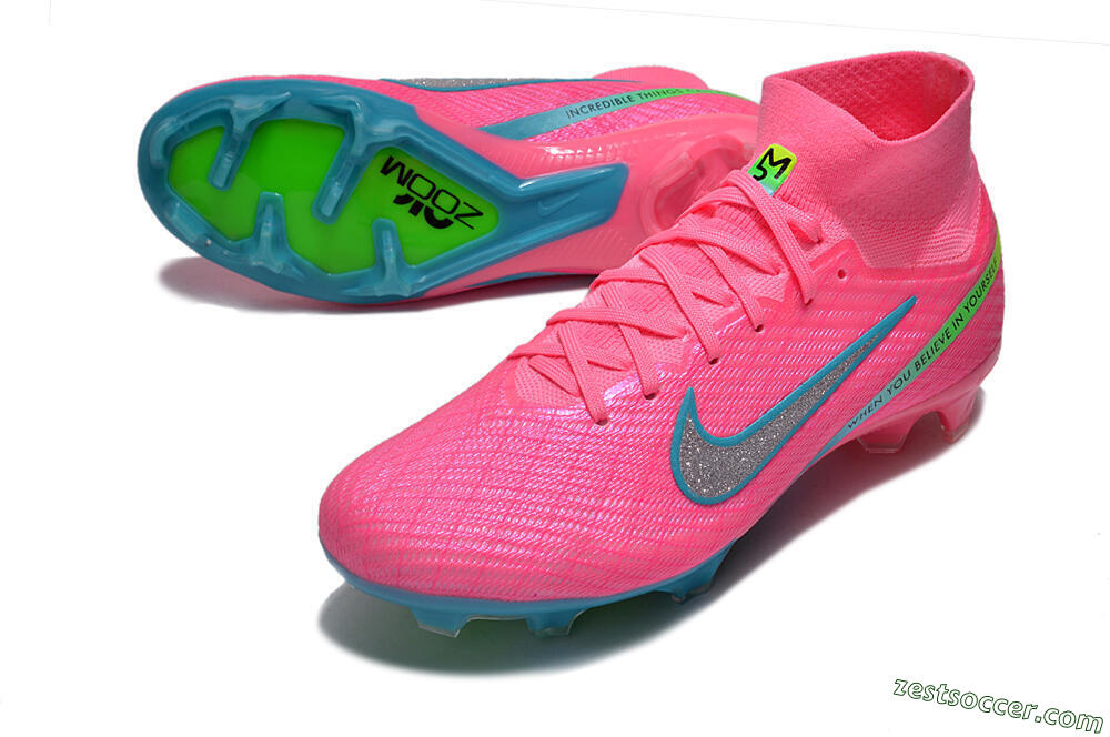 Nike Air Zoom Mercurial Superfly 9 Elite FG High-Tops Soccer Cleats - Pink/Silver/Blue/Yellow 3