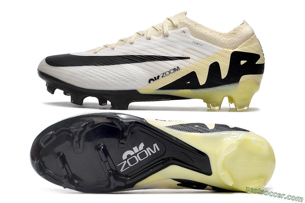 Nike Air Zoom Mercurial Vapor 15 Elite FG Low-Tops Soccer Cleats - White/Beige/Black 1