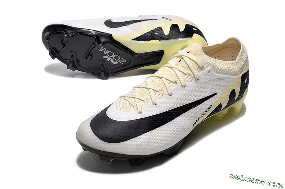 Nike Air Zoom Mercurial Vapor 15 Elite FG Low-Tops Soccer Cleats - White/Beige/Black 3
