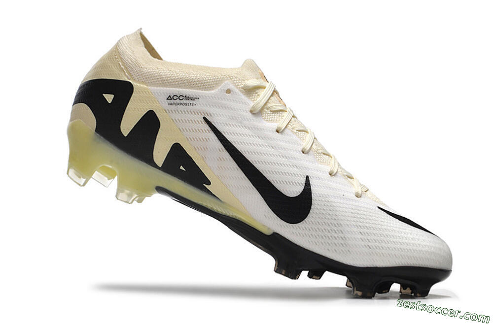 Nike Air Zoom Mercurial Vapor 15 Elite FG Low-Tops Soccer Cleats - White/Beige/Black 4