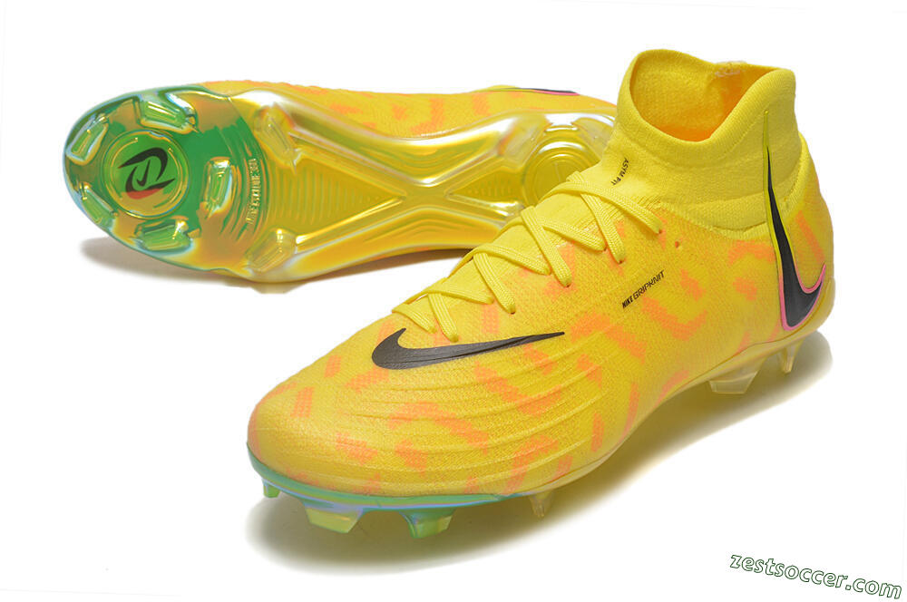 Nike Phantom Luna Elite FG High-Tops Soccer Cleats - Yellow/Black/Pink 3
