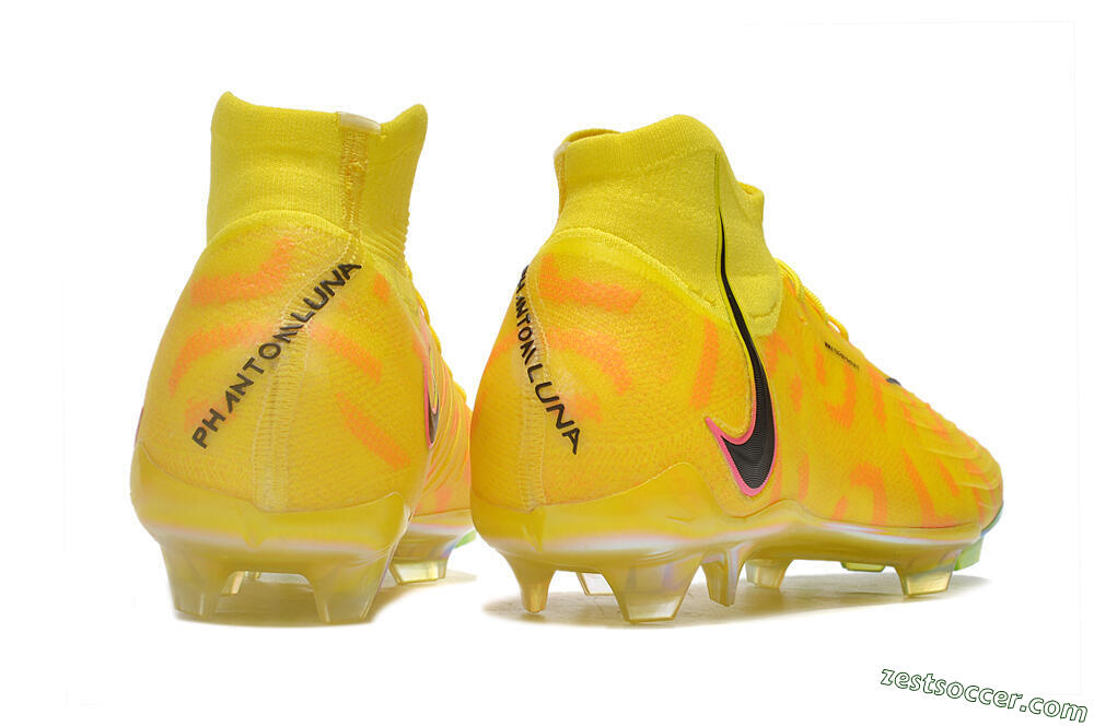 Nike Phantom Luna Elite FG High-Tops Soccer Cleats - Yellow/Black/Pink 6