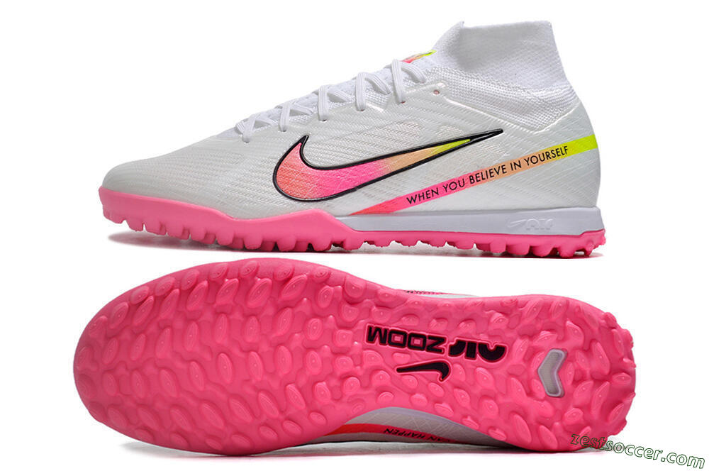 Nike Air Zoom Mercurial Superfly 9 Elite TF High-Tops Soccer Shoes - White/Pink/Black/Green 1