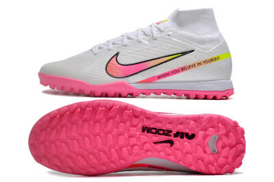 Nike Air Zoom Mercurial Superfly 9 Elite TF High-Tops Soccer Shoes - White/Pink/Black/Green