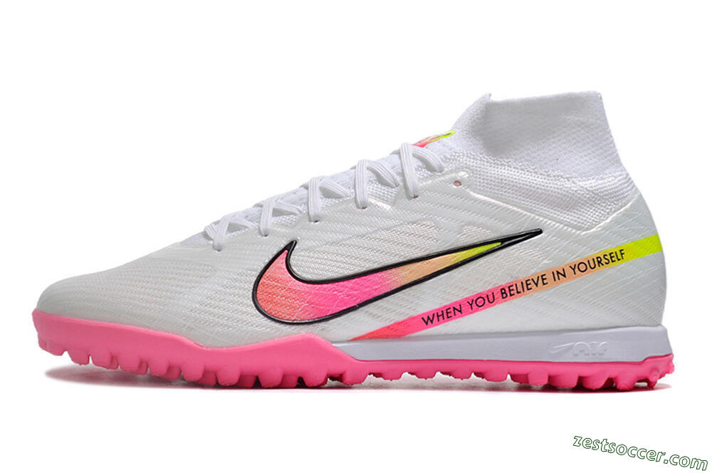 Nike Air Zoom Mercurial Superfly 9 Elite TF High-Tops Soccer Shoes - White/Pink/Black/Green 2