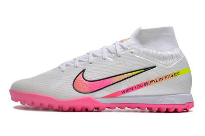 Nike Air Zoom Mercurial Superfly 9 Elite TF High-Tops Soccer Shoes - White/Pink/Black/Green