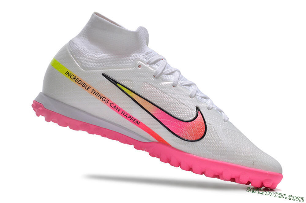 Nike Air Zoom Mercurial Superfly 9 Elite TF High-Tops Soccer Shoes - White/Pink/Black/Green 4