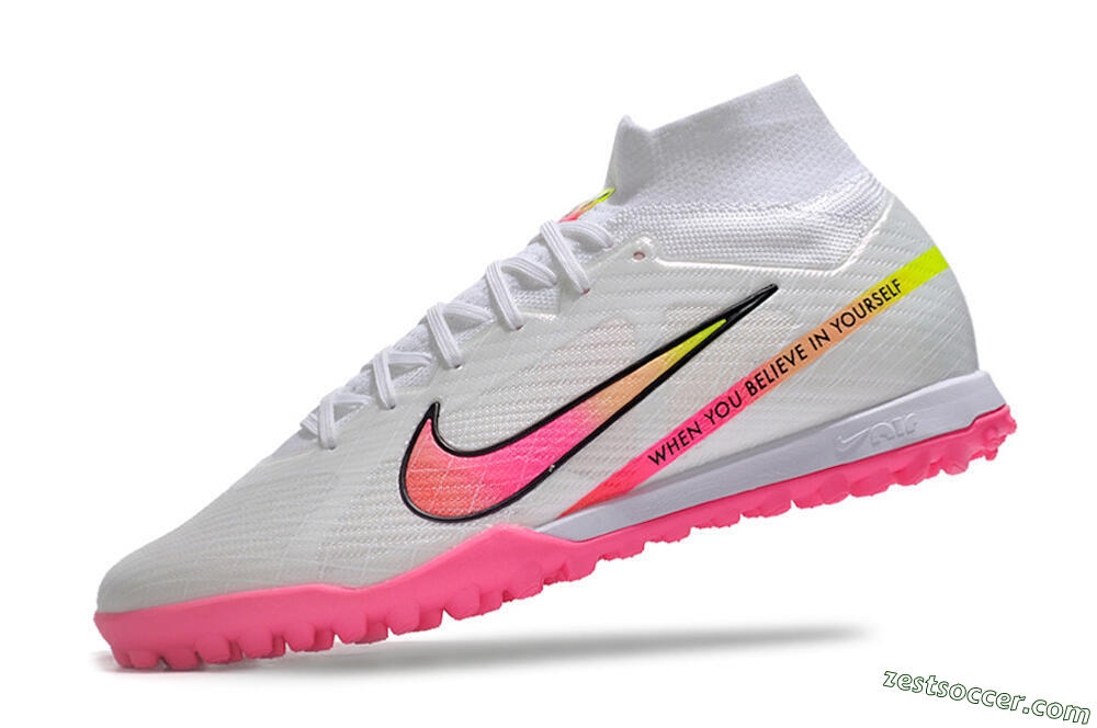 Nike Air Zoom Mercurial Superfly 9 Elite TF High-Tops Soccer Shoes - White/Pink/Black/Green 5
