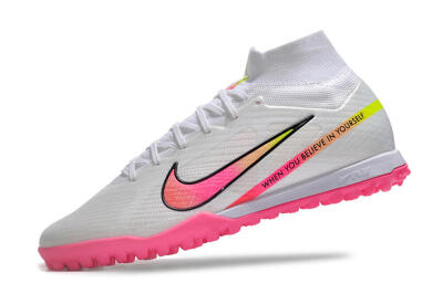 Nike Air Zoom Mercurial Superfly 9 Elite TF High-Tops Soccer Shoes - White/Pink/Black/Green